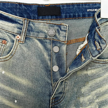Men's Graffiti Washed Jeans - Retro Distressed Low Rise Skinny Denim Pants