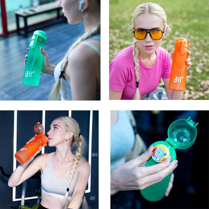 Portable Air Water Bottle with Straw – Leak-Proof Transparent Bottle with 1 Random Flavor Pod for Outdoor Sports