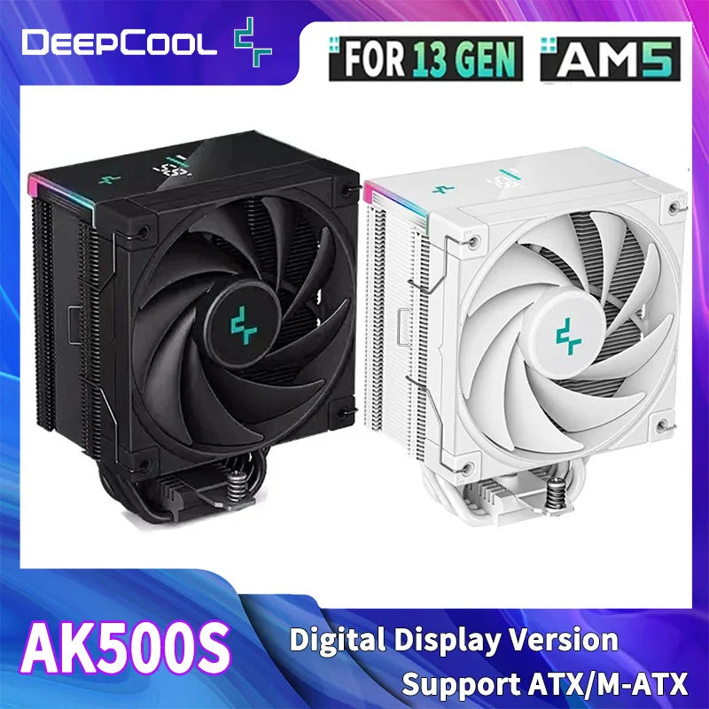 DeepCool AK500S Digital CPU Cooler – 240W TDP, 5 Heat Pipes, LED Display, Compatible with LGA1700/1200/115X, AM4/AM5