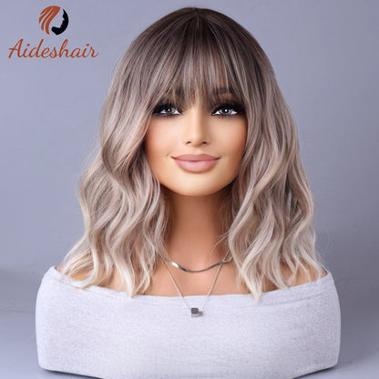 2023 New Synthetic Wig – Internet Celebrity Style with Fringe, Gradual Light Gray European & American Look