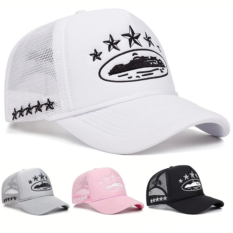 Unisex Print Mesh Trucker Cap - Hip Hop Streetwear Snapback Hat with Breathable Sunshade Design