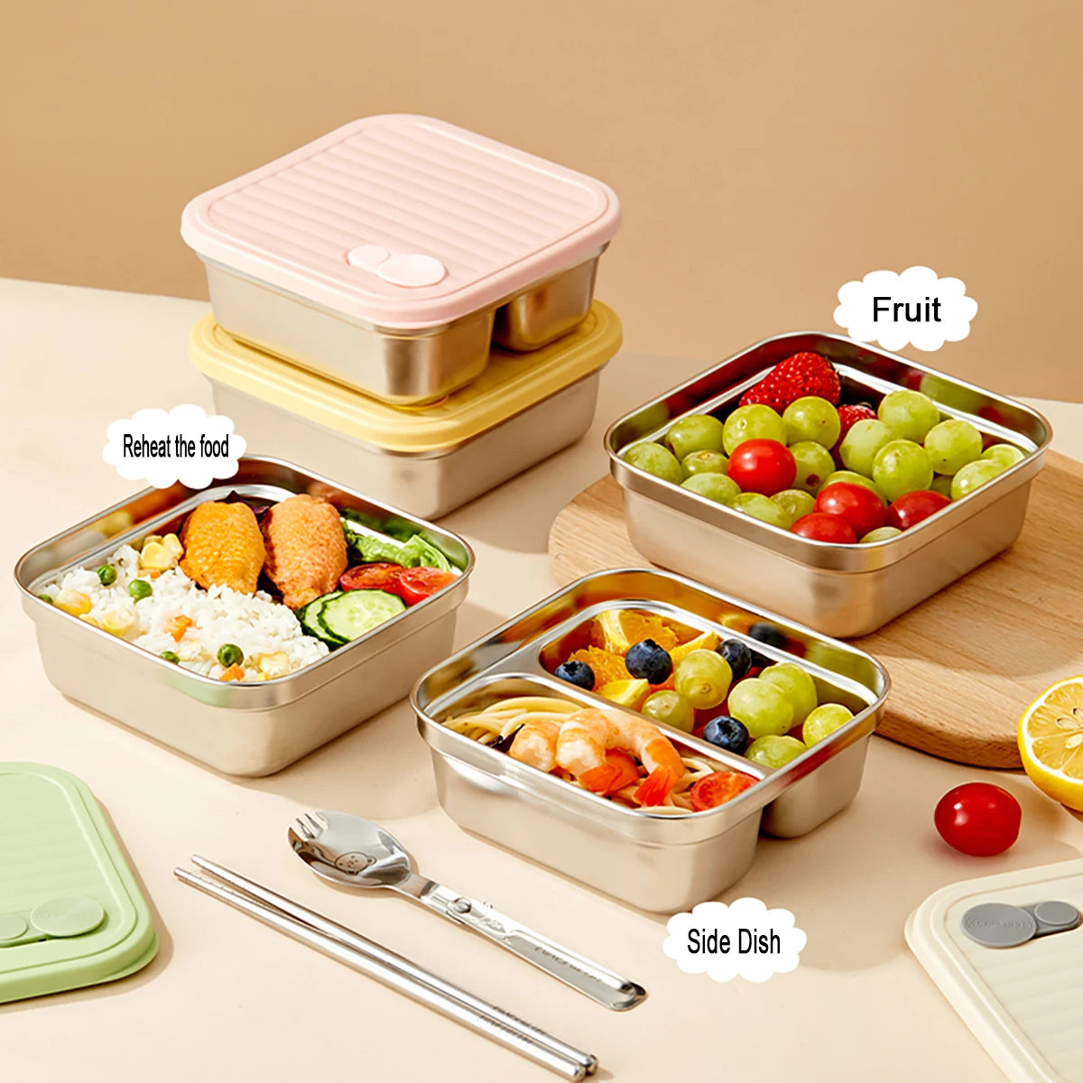WORTHBUY 304 Stainless Steel Lunch Box with Lid — Portable Leak-Proof Stackable Bento Box for Fruit, Salad, and Food Storage, Ideal for Students