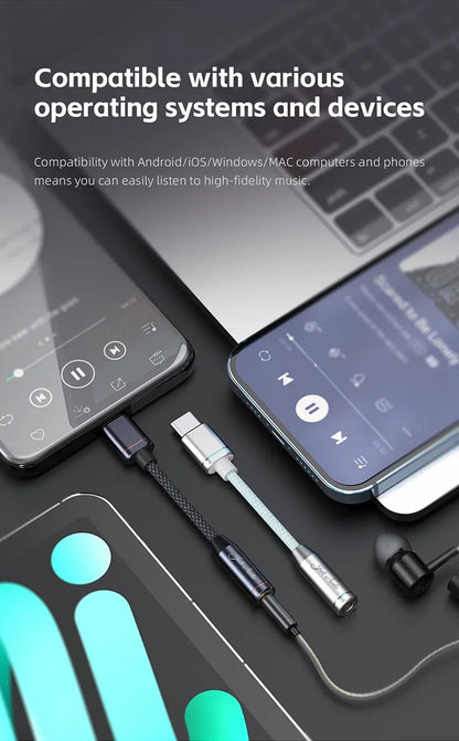 FIIO JadeAudio JA11 USB-C to 3.5mm Headphone Adapter — Hi-Res DAC Audio Cable for Phones