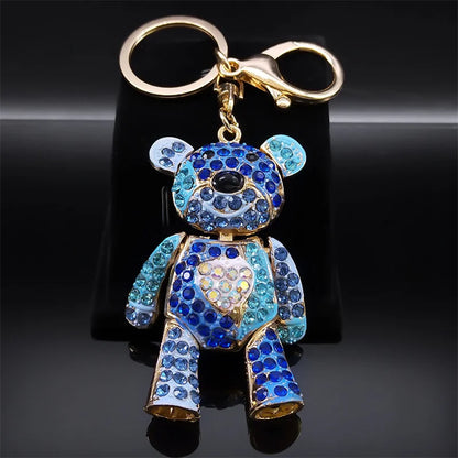 Colorful Crystal Bear Keychain - Cute Rhinestone Alloy Bag Charm & Fashion Keyring