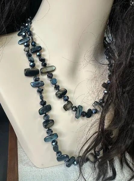 Bohemian Natural Stone Necklace - Handmade Double Layer Crystal Bead Long Chain Jewelry Gift for Women