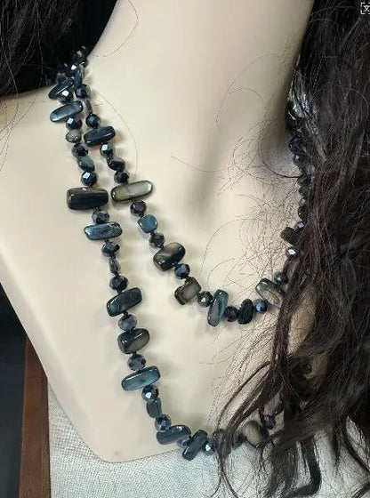 Bohemian Natural Stone Necklace - Handmade Double Layer Crystal Bead Long Chain Jewelry Gift for Women