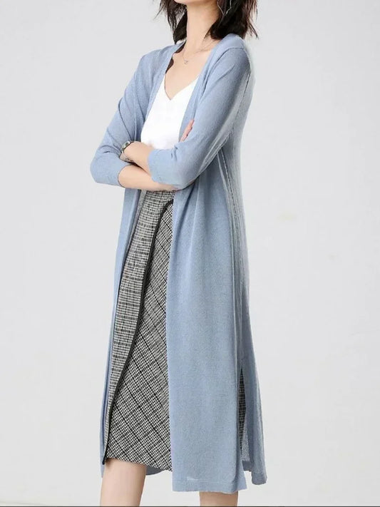 2024 Korean Women's Casual Long Sun Protection Cardigan – Soft, Comfortable, Loose Fit, Solid Color, Free Size Thin Sweater