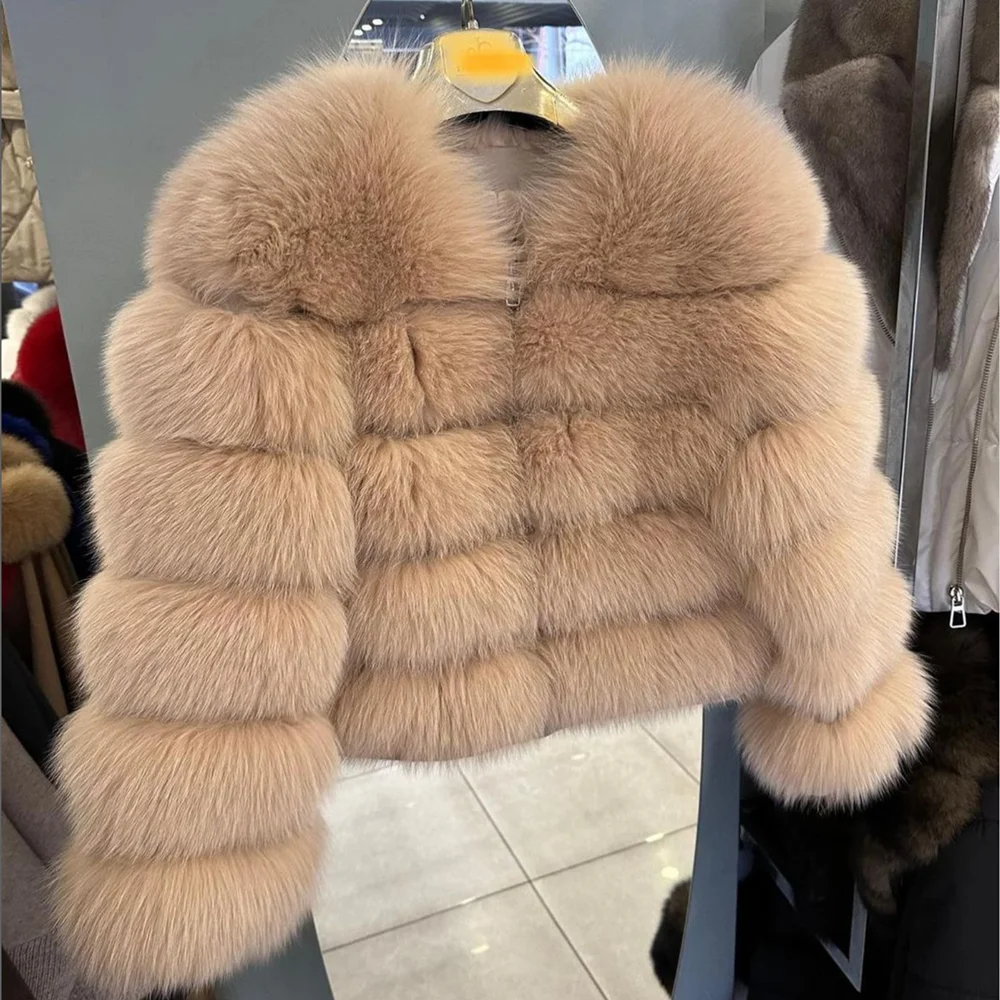 QUEENTINA Women’s Real Fox Fur Coat – Brown Leather & Skin Winter Fashion Outerwear 2025