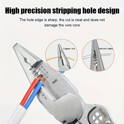 9-in-1 Multifunction Wire Stripping Pliers with Voltage Tester – Electrical Wire Stripper, Cutter & Crimper Tool for Maintenance & Repair