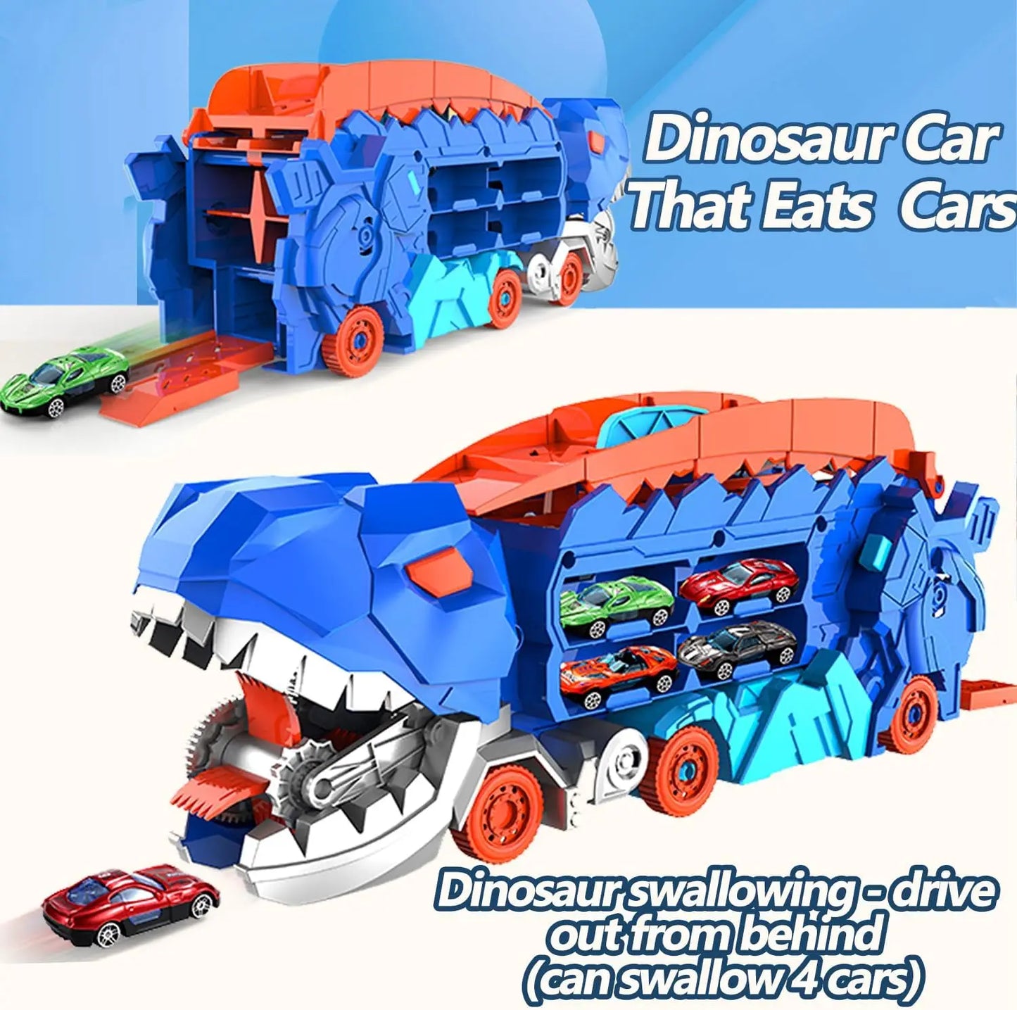 Dinosaur Transporter Truck Toy – Foldable Track with Alloy Car and Transforming Dinosaur | Gift for Toddler Boys