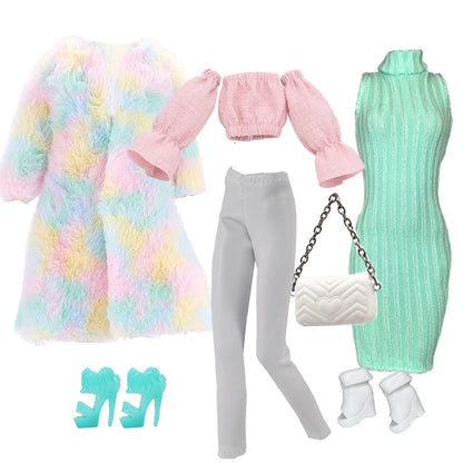 30cm Doll Winter Outfit – Plush Overcoat, Hats, Handbags & Shoes, DIY Fashion Doll Accessories