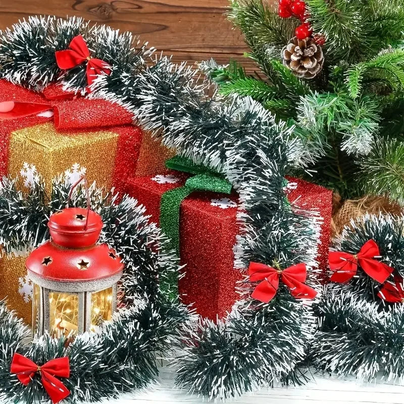 Christmas Bow Tinsel Ribbon Garland – Green Ribbon for Tree, Wreath & Holiday Decor