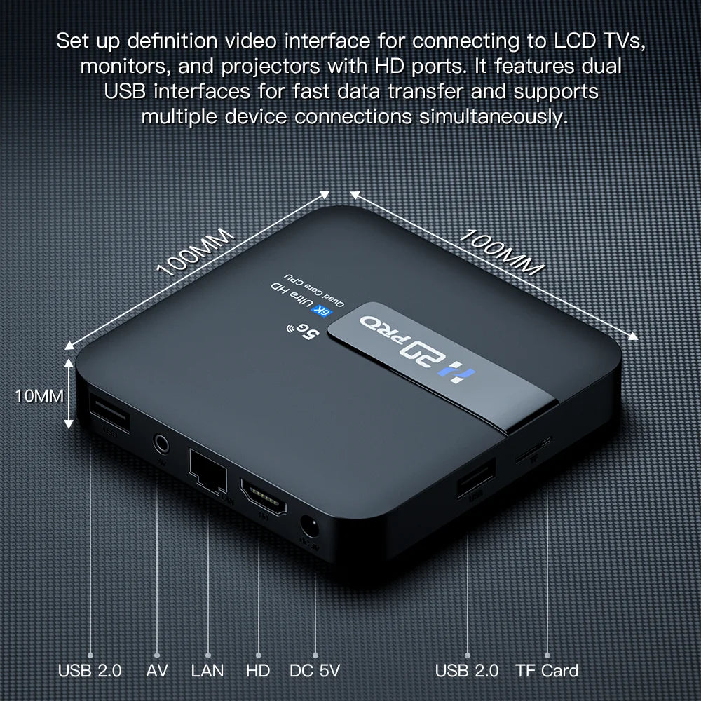 H20PRO Smart Android TV Box – Android 10.0, 16GB, Dual WiFi 2.4&5G, 4K/1080P Media Player with Play Store