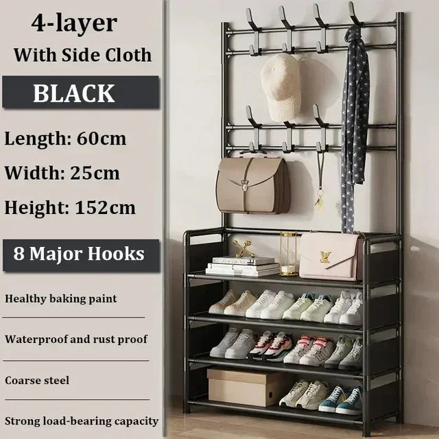 Multi-Layer Shoe Rack & Hat Hanger – Simple Floor Organizer with Load-Bearing Shelf for Shoes & Hats
