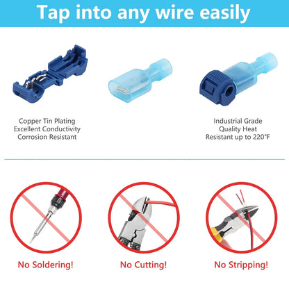 T-Tap Wire Connectors - Nylon Insulated Self-Stripping Quick Disconnect Electrical Wire Splice Terminals, 40/50/60PCS