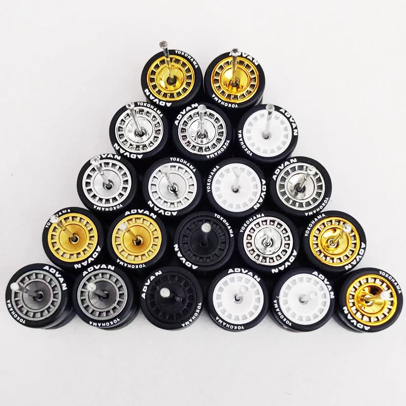 1:64 Alloy Car Wheels & Rubber Tires Set - Replacement Axles for Hot Wheels, Matchbox & Model Cars