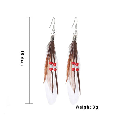 Red Feather Tassel Earrings - Bohemian Beaded Fashion Jewelry Accessories for Women
