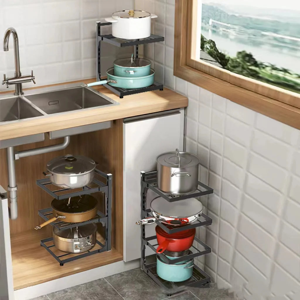 Multi-Layer Kitchen Sink Storage Rack – Adjustable Cooker and Pot Rack for Home Stovetop Cabinets