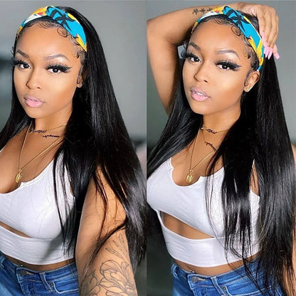 Headband Wig – 180% Density Bone Straight Peruvian Human Hair Wig for Black Women, Full Machine Made