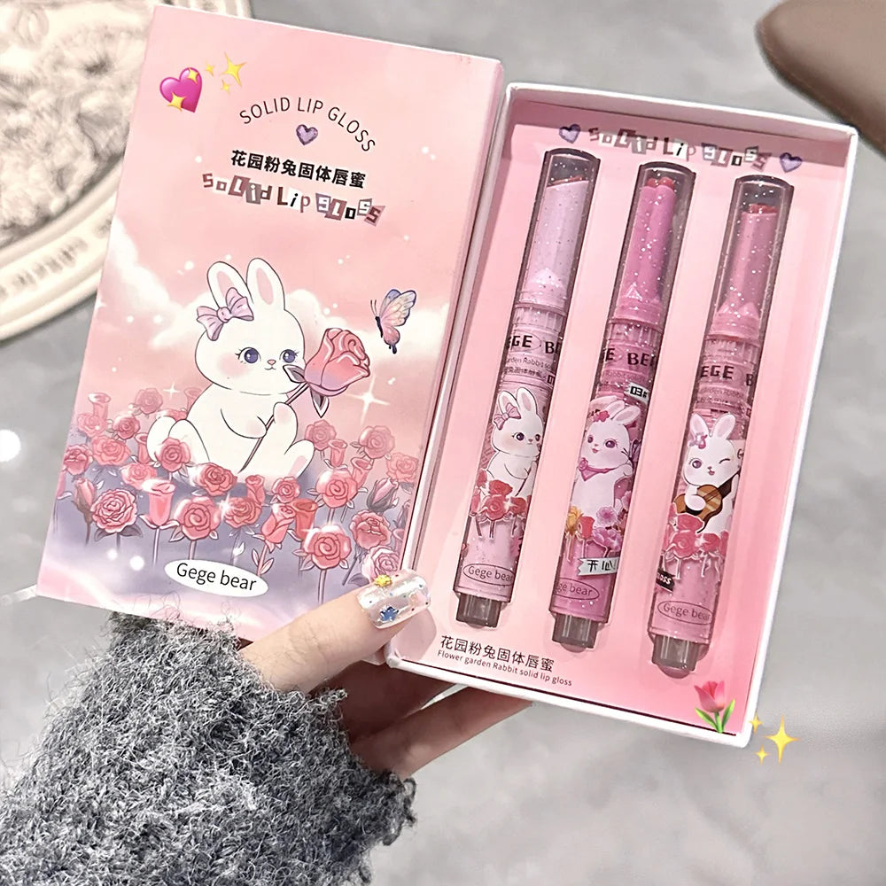 Gege Bear Pink Rabbit Lip Gloss — Moisturizing, Long-Lasting Watery Colored Lip Balm