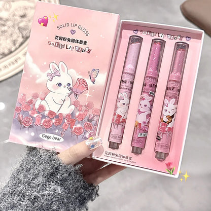 Gege Bear Pink Rabbit Lip Gloss — Moisturizing, Long-Lasting Watery Colored Lip Balm