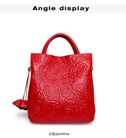 Classic Embossed Women’s Leather Bag — Large Capacity Top Cowhide Crossbody Purse