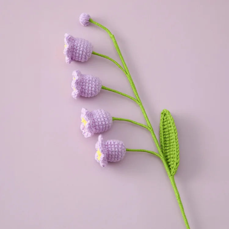 Handmade Crochet Bell Orchid in Pot – Knitted Artificial Flower with Light for Desktop & Easter 2025 Decor