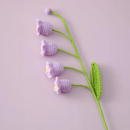 Handmade Crochet Bell Orchid in Pot – Knitted Artificial Flower with Light for Desktop & Easter 2025 Decor
