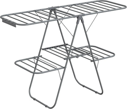 Foldable 2-Level Clothes Drying Rack – Large Free-Standing Laundry Rack with Height-Adjustable Wings