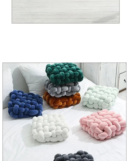 Knotted Square Cushion – Nordic Aesthetic Hand-Made Plush Pillow for Office Chair & Decorative Sleeping Back Support