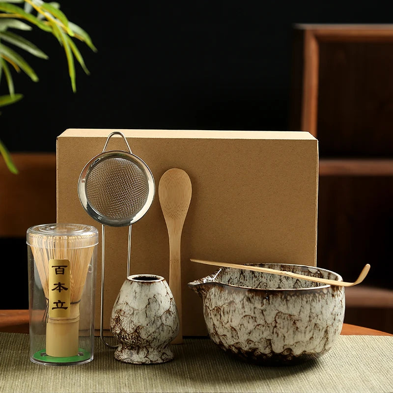 6PCS Japanese Matcha Tea Set – Bamboo Whisk, Teaspoon, Bowl & Whisk Holder for Tea Lovers, Tea-Making Tools