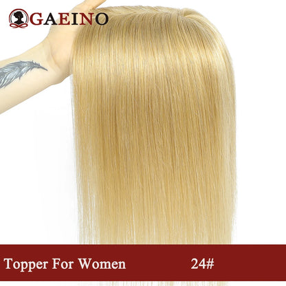 Straight Human Hair Topper With Bangs - Silk Base Clip In Real Hair Extension For Women Chocolate Brown Light Brown