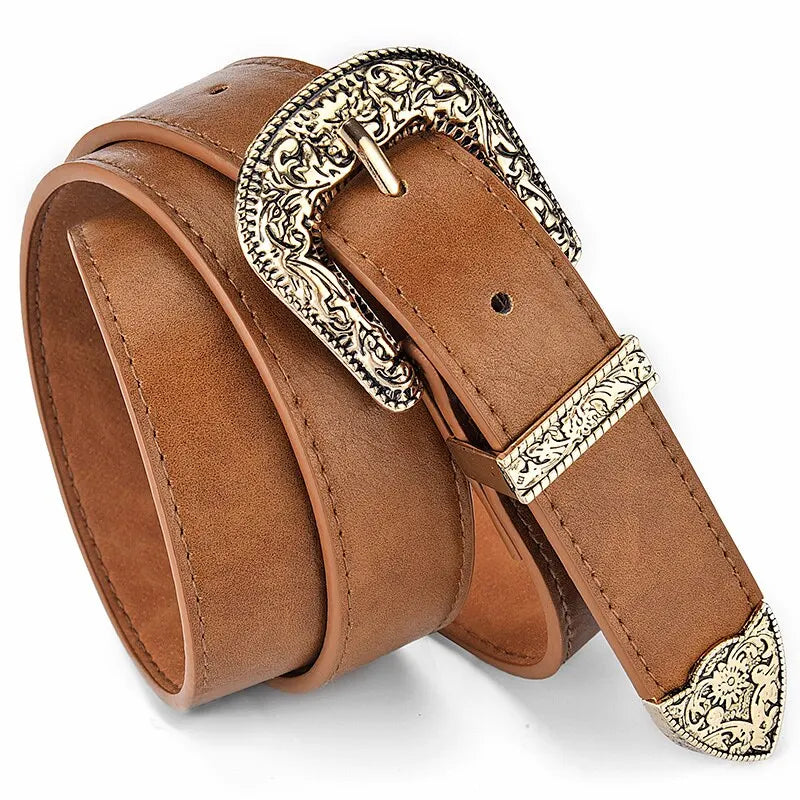 Vintage Carved Needle Buckle Belt — PU Leather Punk Hip Hop Rock Style Unisex Jeans Belt, Y2K Fashion Accessory