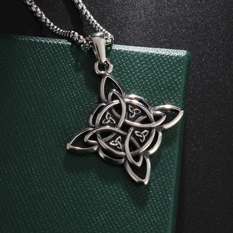 Witch Knot Necklace – Stainless Steel Magic Celtic Knot Pendant, Pagan Witchcraft Symbols, Jewelry Gift for Women
