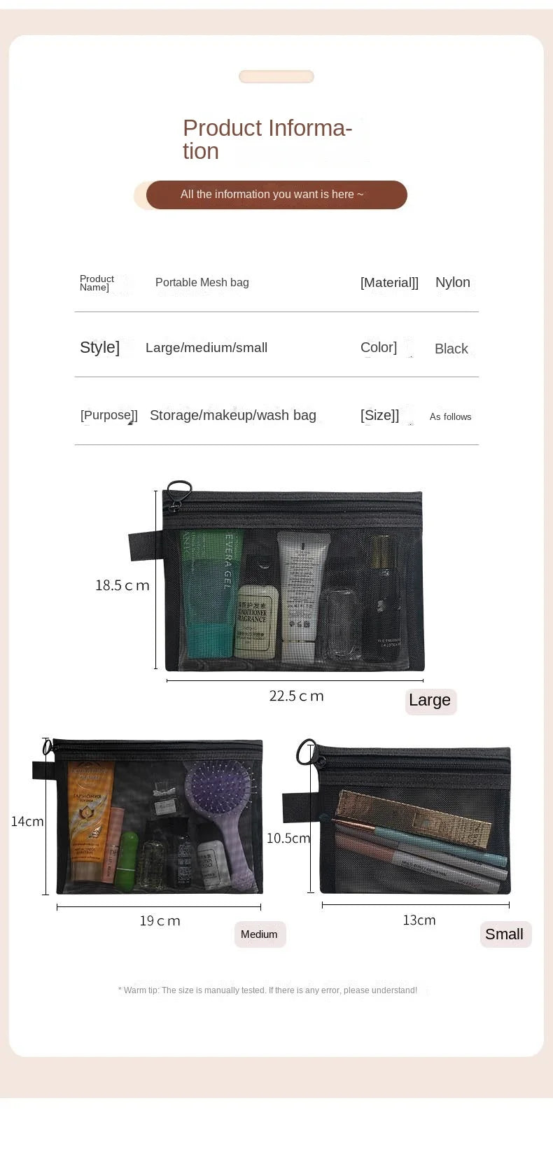 Makeup Brush Travel Case – Mesh Cosmetic Toiletry Bag Organizer for Men & Women, Beauty Tools Dopp Kit Pouch for Wash Storage