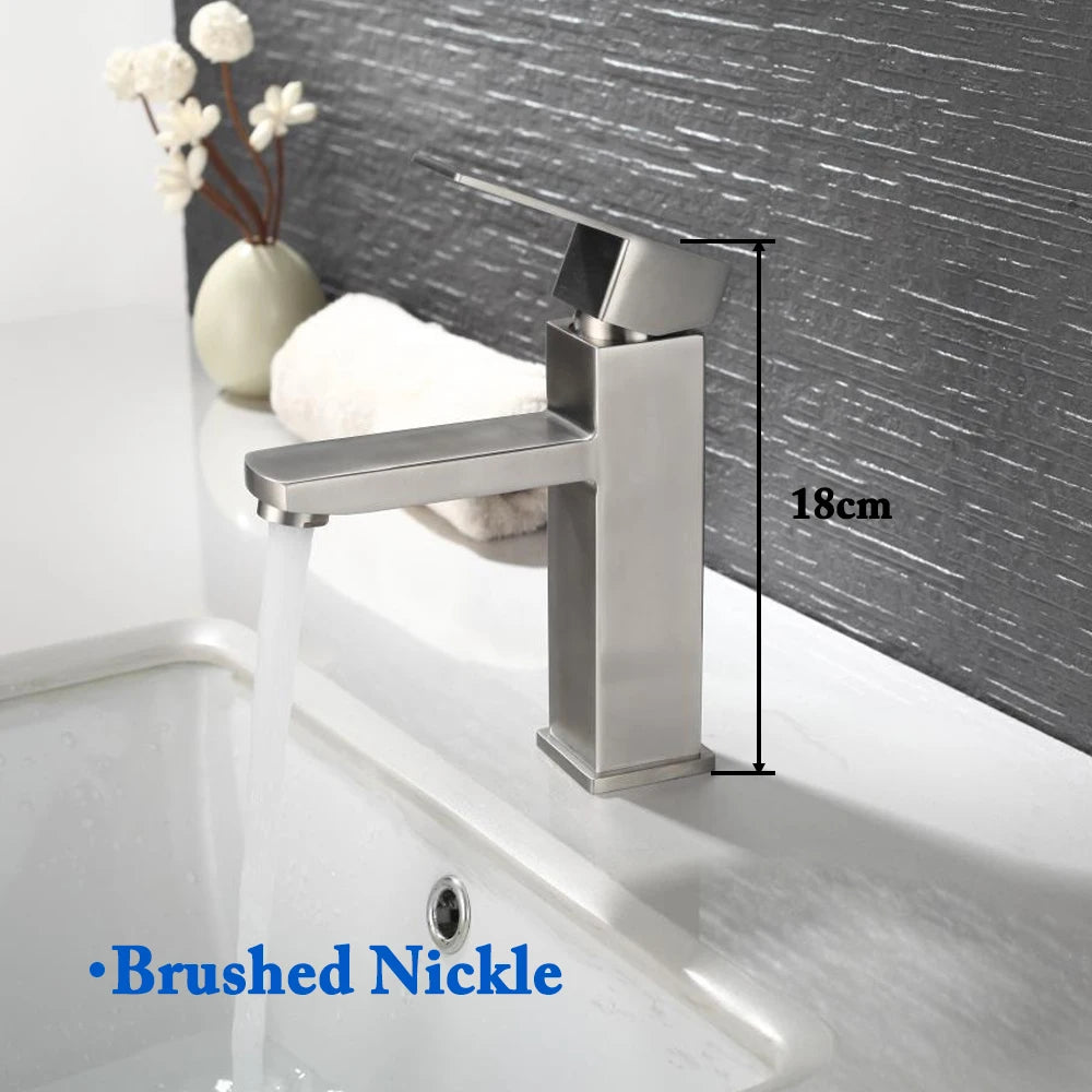 Matte Black Basin Sink Faucet - Deck Mounted Hot & Cold Water Mixer Tap for Bathroom Lavatory Sink (Hose Not Included)