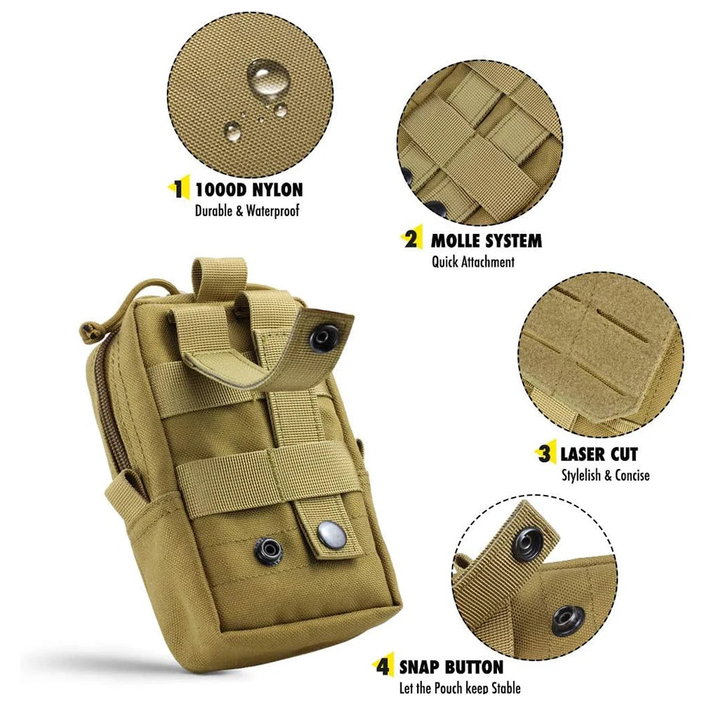 3Pcs Dog Tactical Harness Bags — 2 Pouch MOLLE Set & 1 Belt Bottle Holder for Military Training & Outdoor Use
