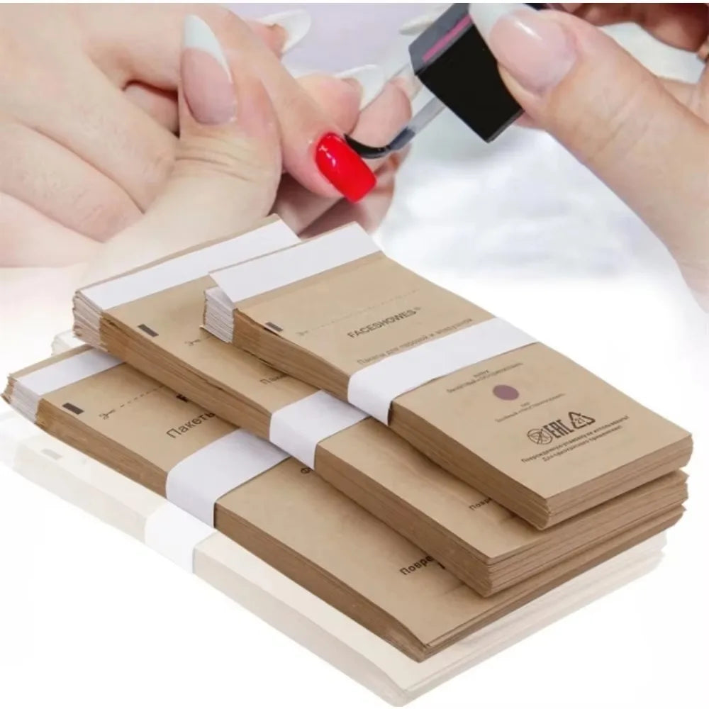 100pcs Nail Sterilizer Kraft Bags – Disposable Manicure & Nail Art Disinfection Tools
