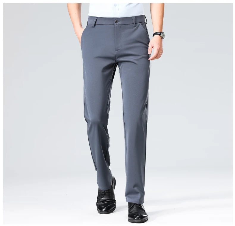 Men's Summer & Autumn Dress Pants – Thin Formal Work Trousers | Business Casual Black & Wine Red Long Pants