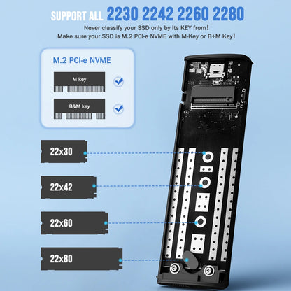 Lemorele SD1L M.2 NVMe SSD Enclosure – 10Gbps PCIe USB 3.1 Gen2 Type-C Adapter, M/B Key Solid State Drive Case