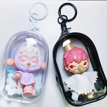 Transparent Jewelry Organizer Box – Plastic Storage Pouch with Keychain, Dustproof Case, Cute Doll Bag for Accessories