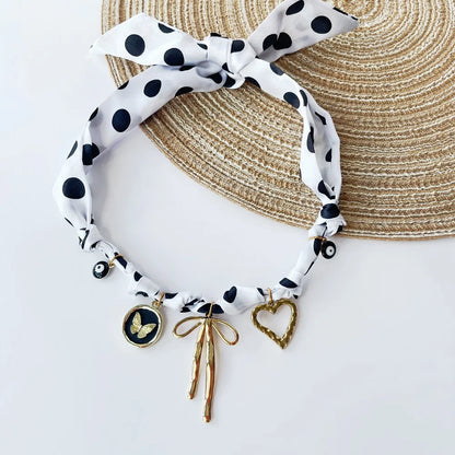 Bohemian Fabric Scarf Necklace - Sea Life, Heart & Floral Charm Pendant Vacation Jewelry Gift for Women