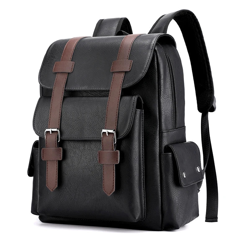 Men’s PU Leather Backpack - Large Laptop Bag Casual School Travel Backpack for Teen Boys