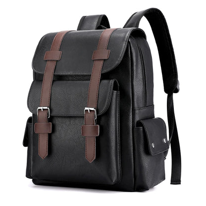 Men’s PU Leather Backpack - Large Laptop Bag Casual School Travel Backpack for Teen Boys