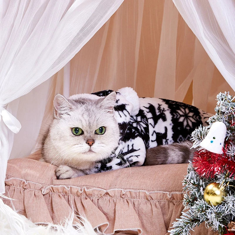Winter Dog Christmas Jumpsuit – Warm Plush Pajamas for Small to Medium Dogs and Cats, Cute Overalls for Puppies, Yorkies, and Chihuahuas