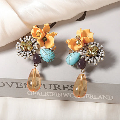 Zvoijio Resin Flower Drop Earrings - Personalized Trendy Long Water Drop Jewelry for Women