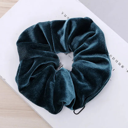 10/6/1Pcs Velvet Hair Scrunchies Set for Women – Solid Color Elastic Ponytail Hair Bands & Headband Accessories (Black Pack)