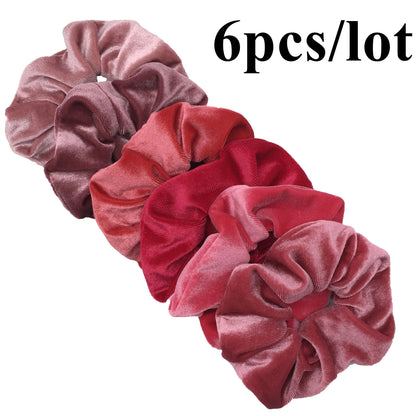 10/6/1Pcs Velvet Hair Scrunchies Set for Women – Solid Color Elastic Ponytail Hair Bands & Headband Accessories (Black Pack)