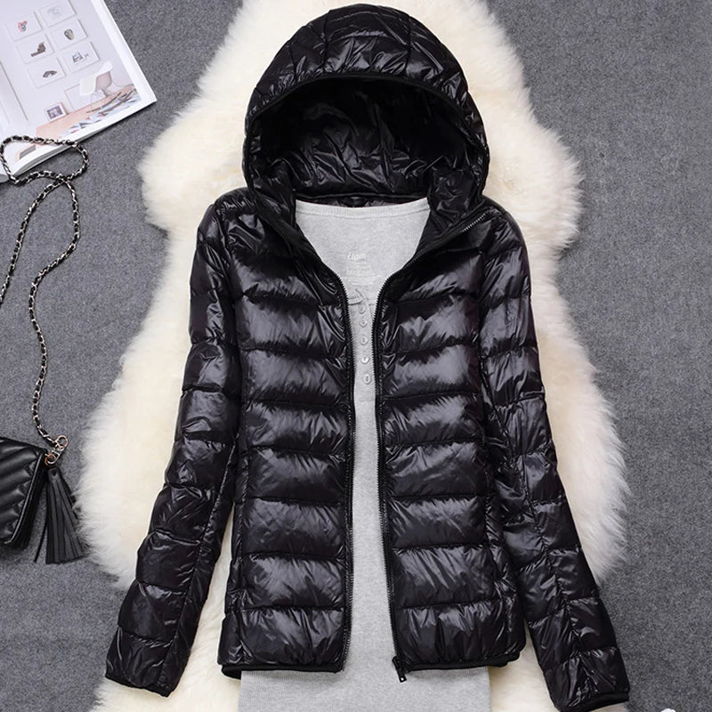 Women’s Lightweight Puffer Jacket - Hooded Packable Down Coat Plus Size 5XL-7XL Spring Autumn Outerwear