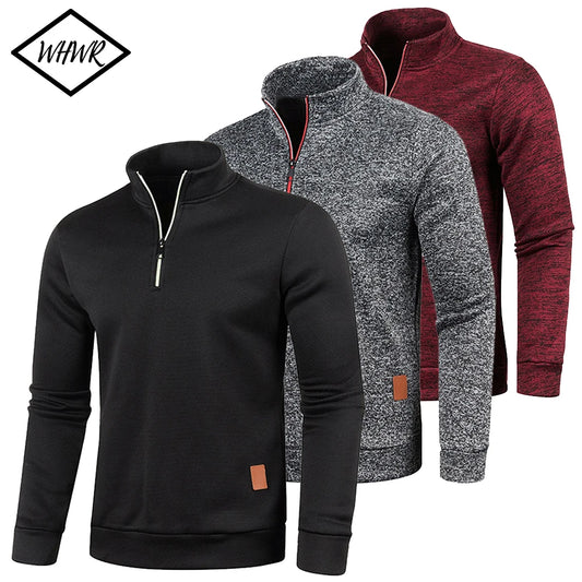 Men's Thicker Half-Zipper Pullover Sweatshirt - Solid Color Turtleneck Hoody for Spring and Autumn Outdoor Wear